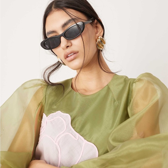 ASOS Edition Applique Floral Volume Sleeve A-Line Mini Dress Olive Pink Sz 6 NWT - Picture 4 of 12